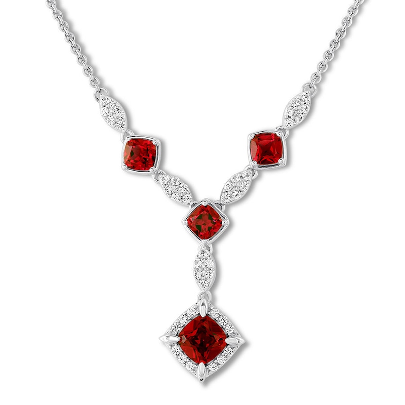 Main Image 1 of Lab-Created Ruby Necklace Lab-Created Sapphires Sterling Silver