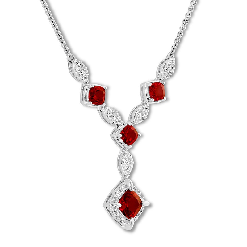 Lab-Created Ruby Necklace Lab-Created Sapphires Sterling Silver