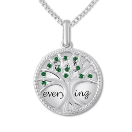 Family Tree Necklace Lab-Created Emeralds Sterling Silver