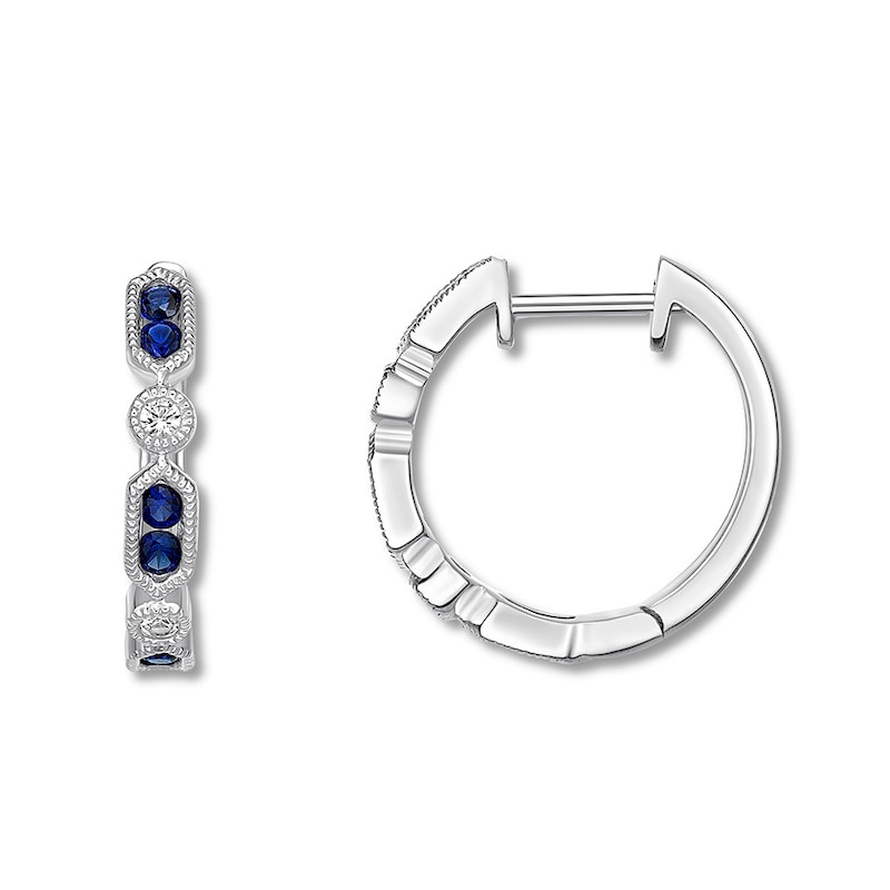 Main Image 1 of Blue & White Lab-Created Sapphire Hoop Earrings Sterling Silver