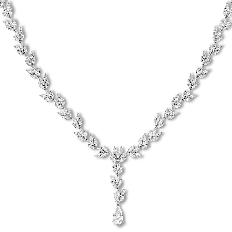Lab-Created White Sapphire Lariat Necklace Sterling Silver 17.5"