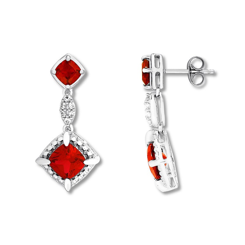 Main Image 1 of Lab-Created Ruby Drop Earrings Sterling Silver
