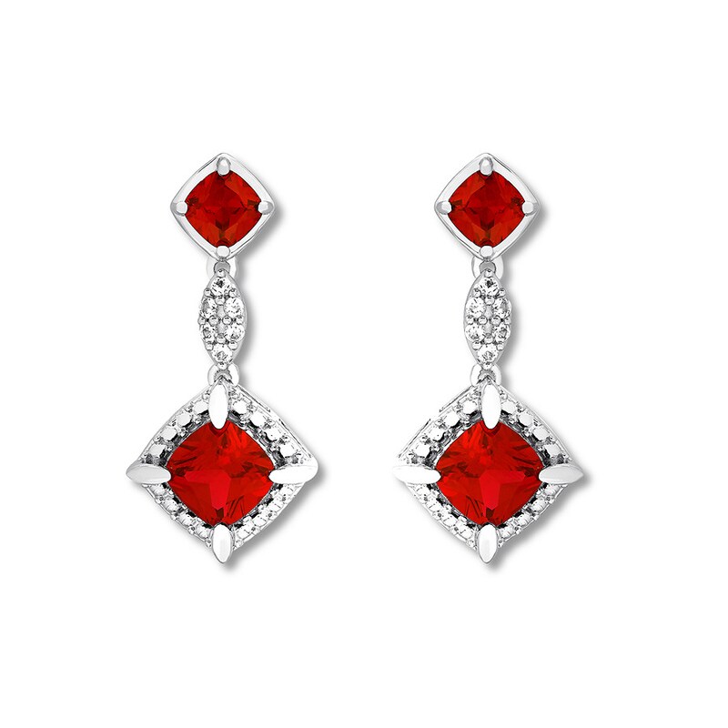 Main Image 2 of Lab-Created Ruby Drop Earrings Sterling Silver