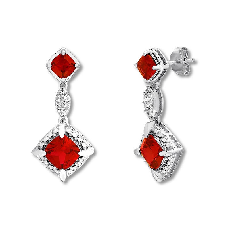 Main Image 3 of Lab-Created Ruby Drop Earrings Sterling Silver