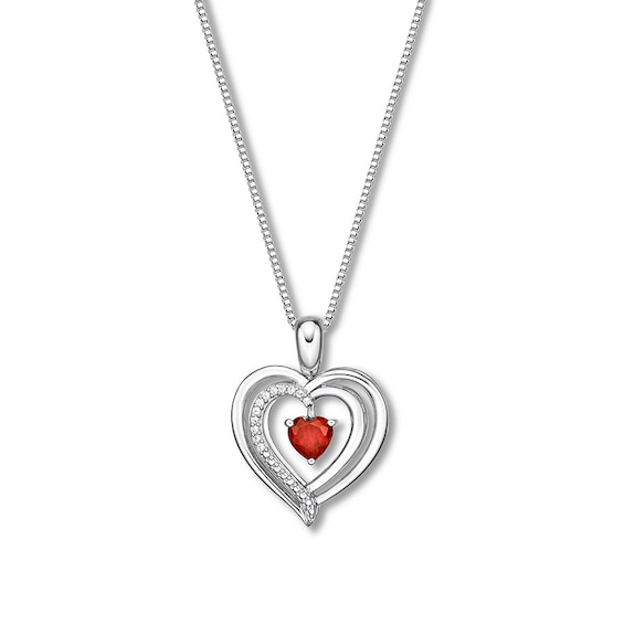 Convertible Heart Necklace Lab-Created Ruby Sterling Silver