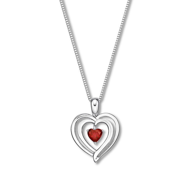 Main Image 2 of Convertible Heart Necklace Lab-Created Ruby Sterling Silver