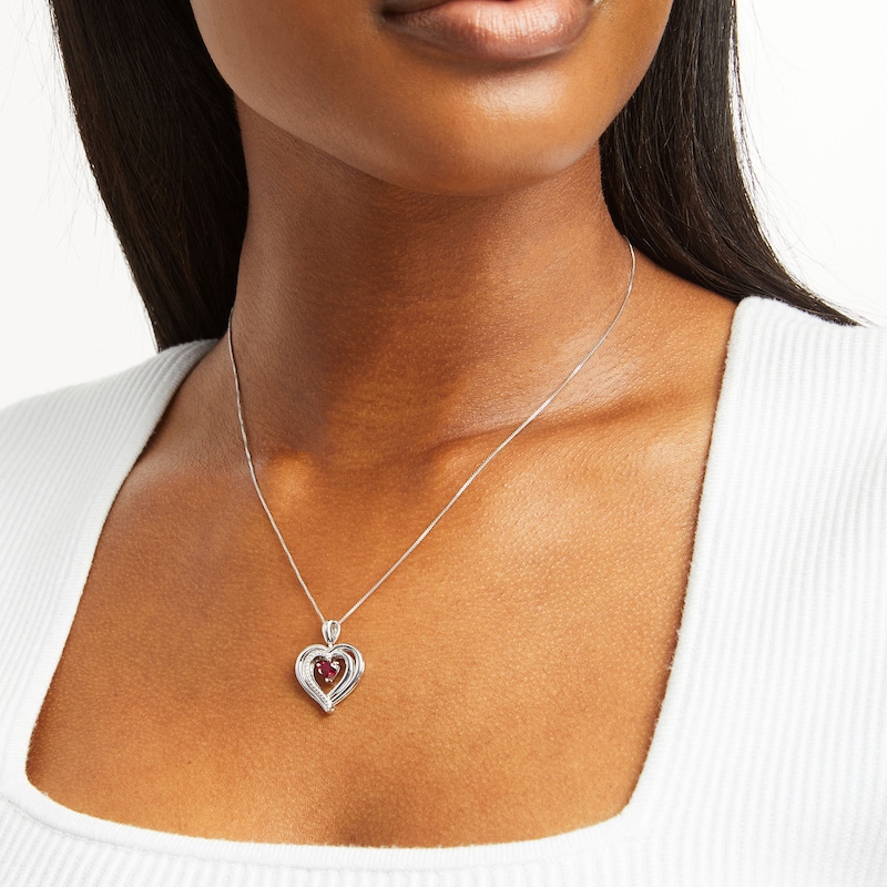 Main Image 5 of Convertible Heart Necklace Lab-Created Ruby Sterling Silver