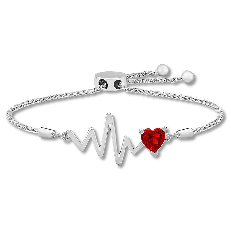 Main Image 1 of Lab-Created Ruby Heartbeat Bolo Bracelet Sterling Silver