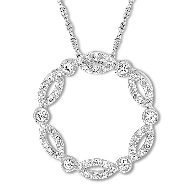 Main Image 1 of Lab-Created White Sapphire Circle Necklace 10K White Gold