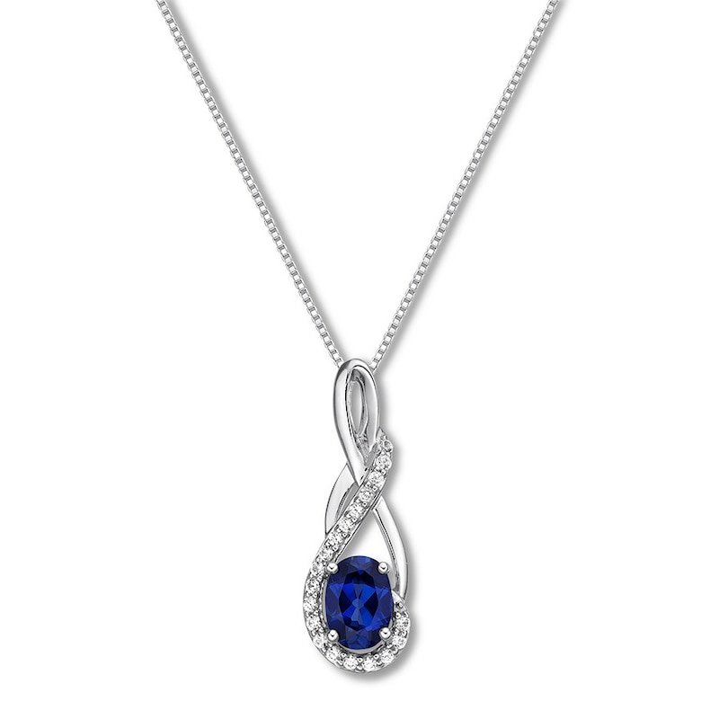 Main Image 1 of Blue & White Lab-Created Sapphire Necklace Sterling Silver