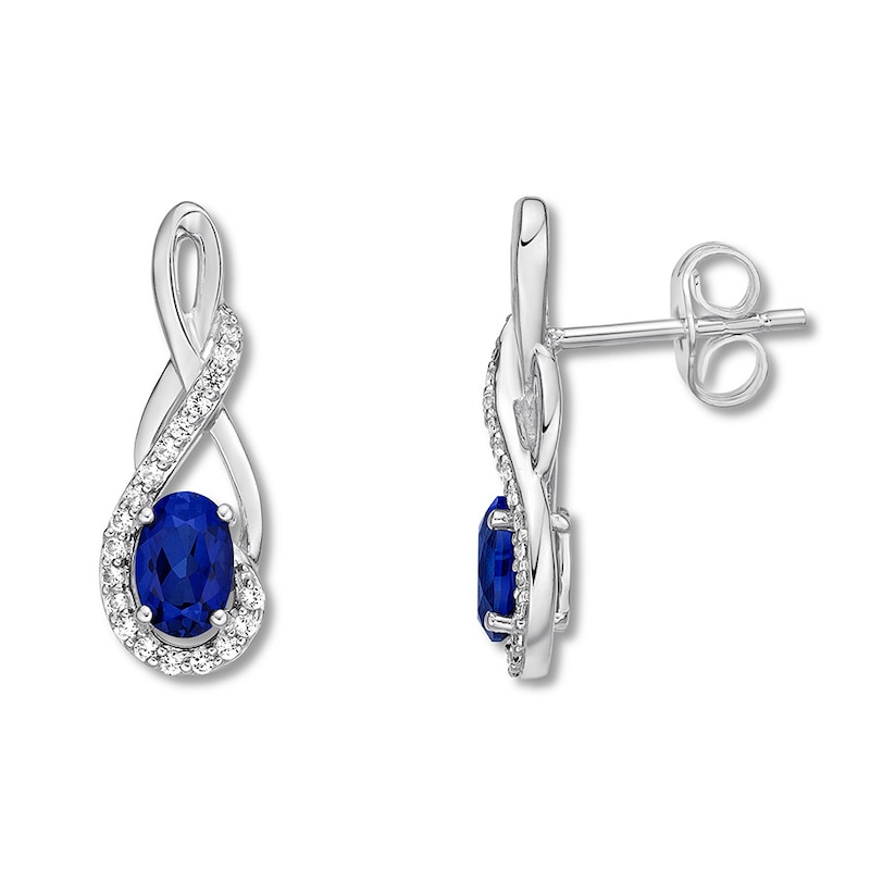 Blue & White Lab-Created Sapphire Earrings Sterling Silver