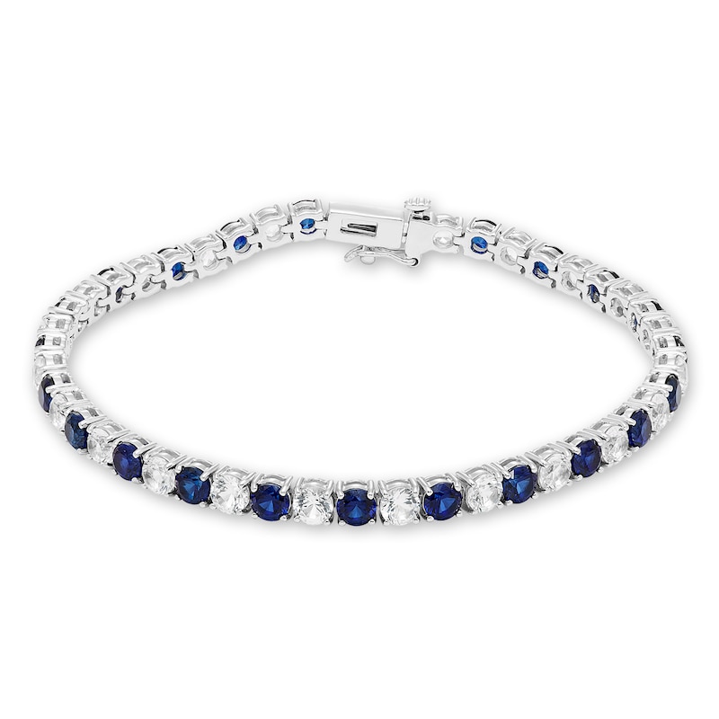 Main Image 1 of Blue & White Lab-Created Sapphire Bracelet Sterling Silver 7.5"