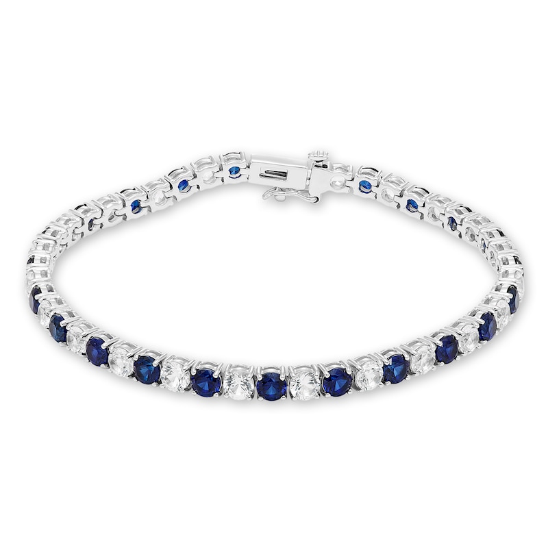 Blue & White Lab-Created Sapphire Bracelet Sterling Silver 7.5"