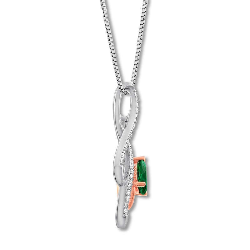 Main Image 2 of Lab-Created Emerald Necklace Sterling Silver/10K Rose Gold