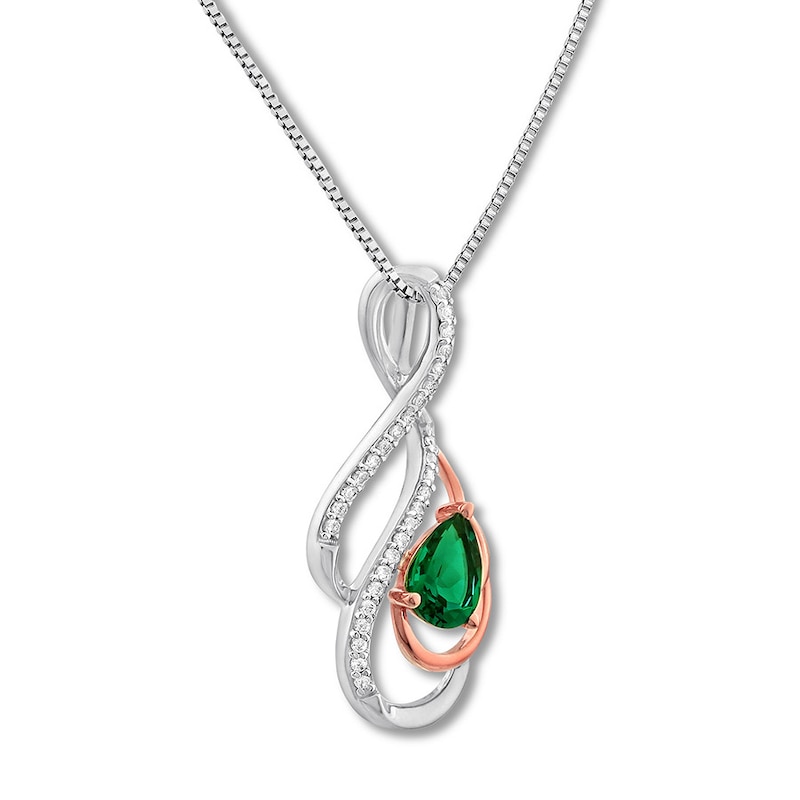 Main Image 3 of Lab-Created Emerald Necklace Sterling Silver/10K Rose Gold