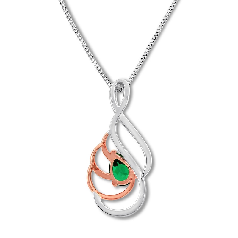 Main Image 4 of Lab-Created Emerald Necklace Sterling Silver/10K Rose Gold