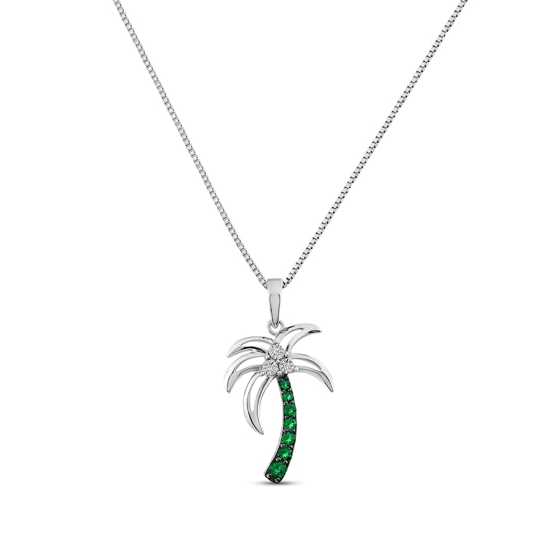 Main Image 1 of Palm Tree Necklace Lab-Created Emeralds Sterling Silver