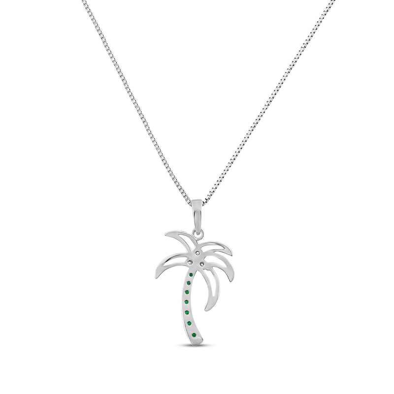 Main Image 3 of Palm Tree Necklace Lab-Created Emeralds Sterling Silver
