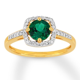 Lab-Created Emerald Ring 1/8 ct tw Diamonds 10K Yellow Gold
