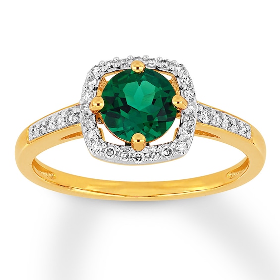 Lab-Created Emerald Ring 1/8 ct tw Diamonds 10K Yellow Gold | Kay Outlet