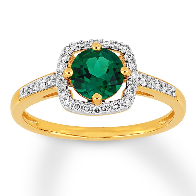Main Image 1 of Lab-Created Emerald Ring 1/8 ct tw Diamonds 10K Yellow Gold
