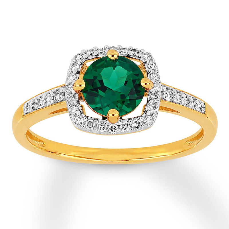 Lab-Created Emerald Ring 1/8 ct tw Diamonds 10K Yellow Gold