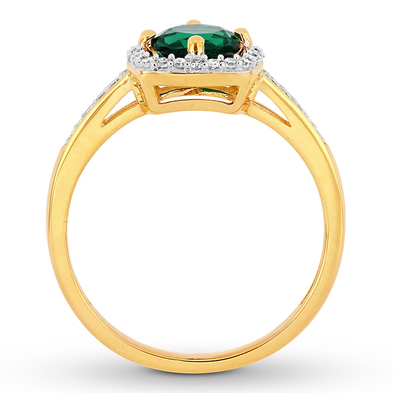 Lab-Created Emerald Ring 1/8 ct tw Diamonds 10K Yellow Gold