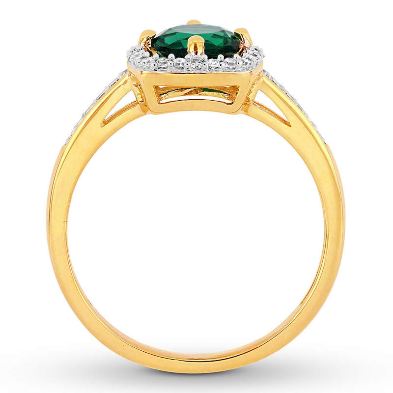 Main Image 2 of Lab-Created Emerald Ring 1/8 ct tw Diamonds 10K Yellow Gold