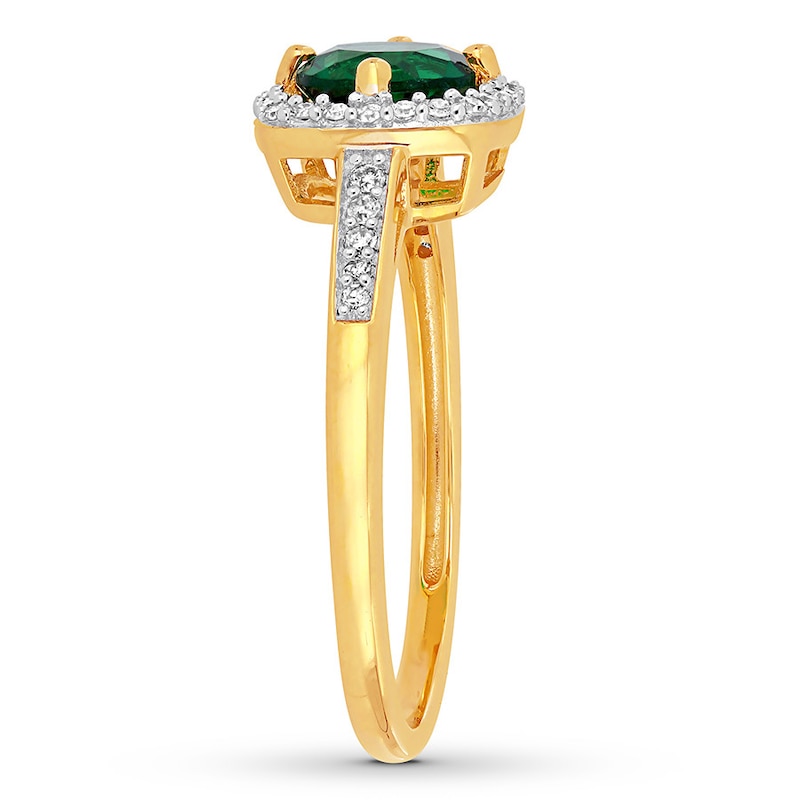 Main Image 3 of Lab-Created Emerald Ring 1/8 ct tw Diamonds 10K Yellow Gold