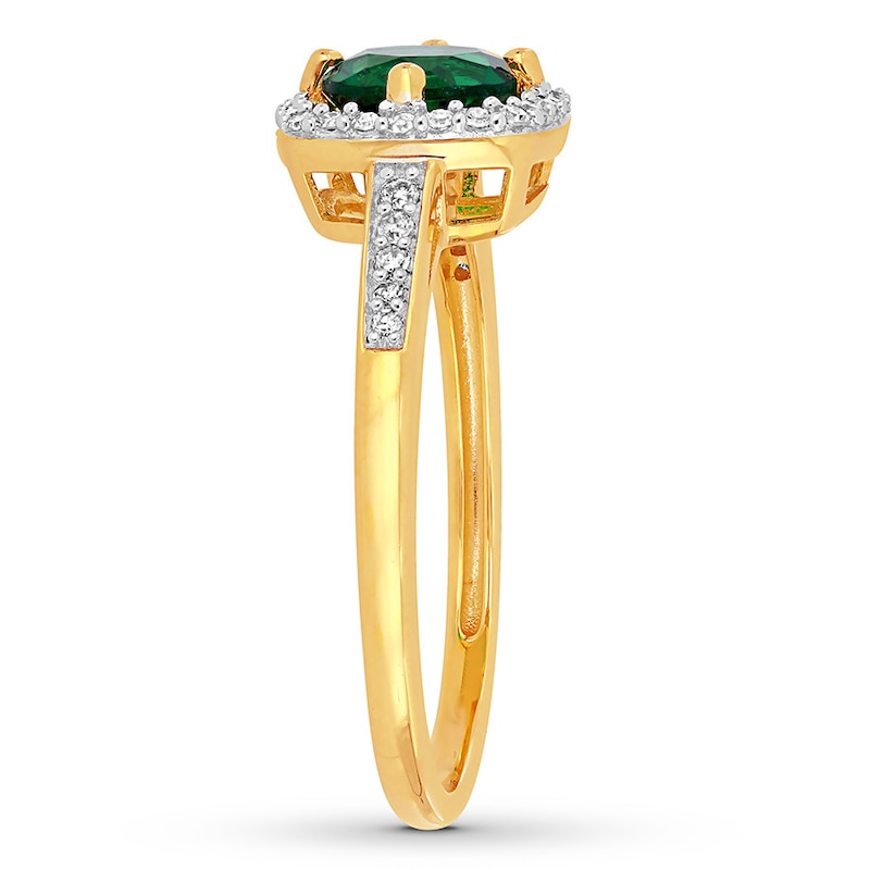 Lab-Created Emerald Ring 1/8 ct tw Diamonds 10K Yellow Gold