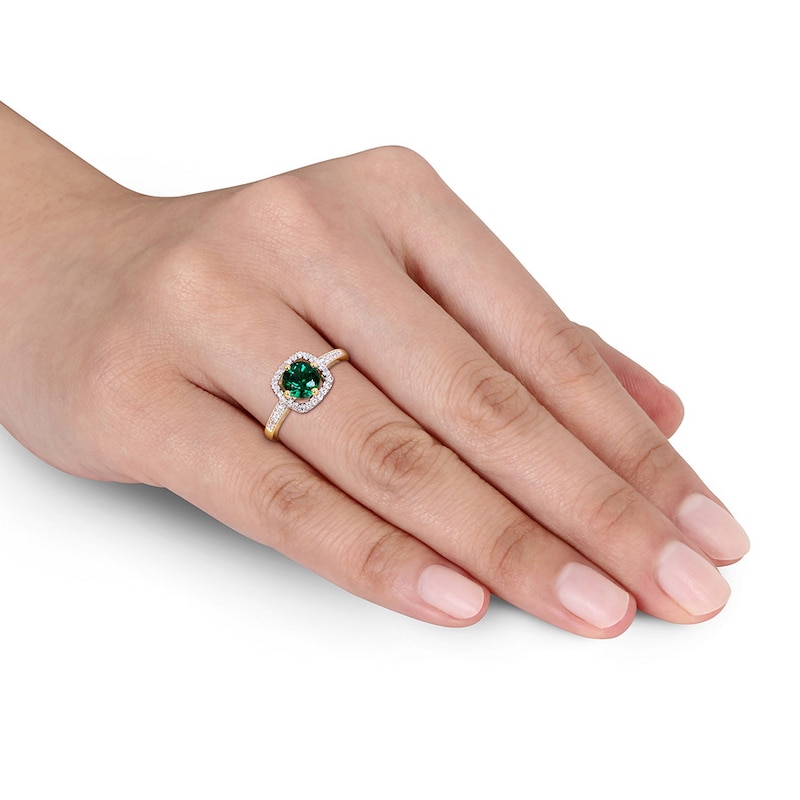 Main Image 4 of Lab-Created Emerald Ring 1/8 ct tw Diamonds 10K Yellow Gold