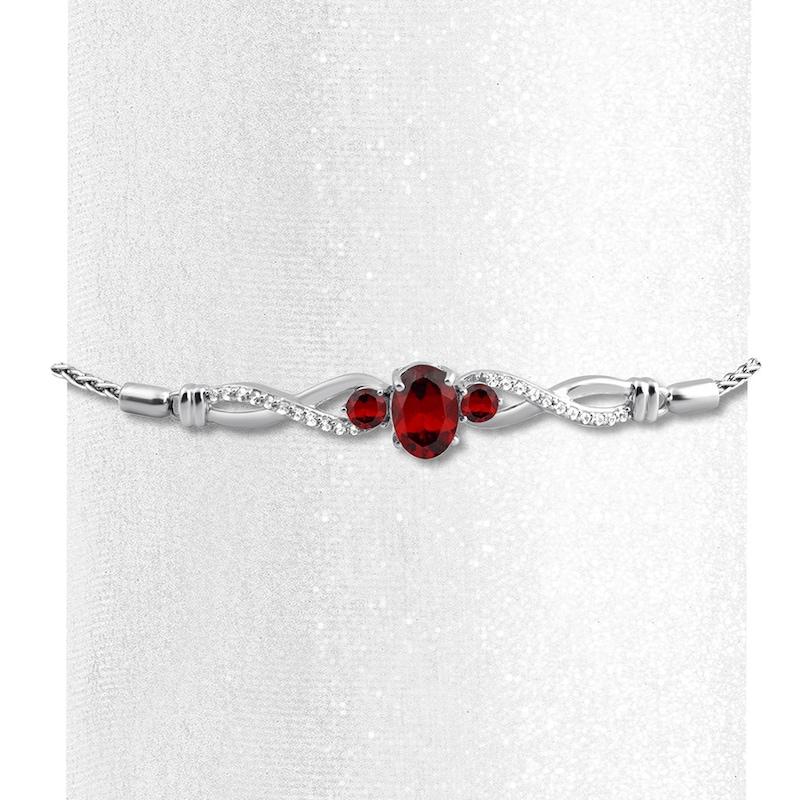 Garnet Bolo Bracelet Lab-Created Sapphires Sterling Silver