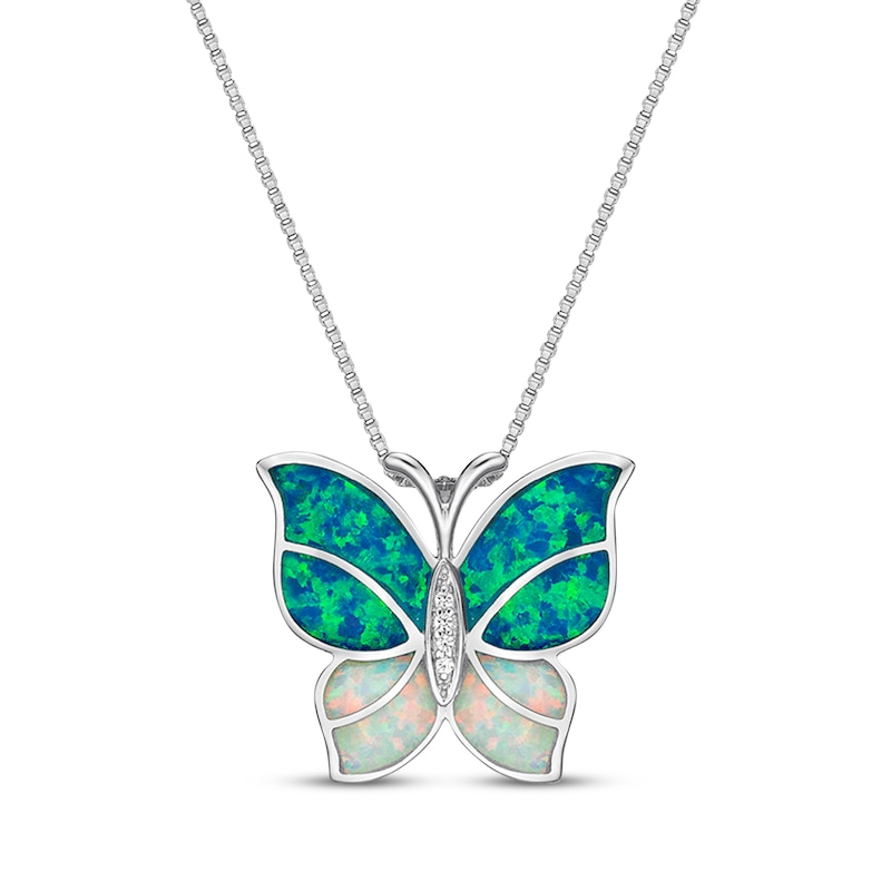 Butterfly Necklace Lab-Created Opals Sterling Silver