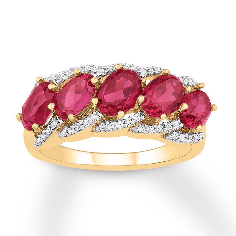 Natural Ruby Ring 1/15 ct tw Diamonds 10K Yellow Gold