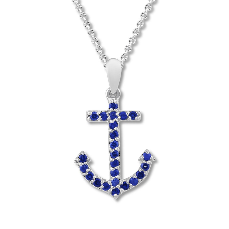 Lab-Created Sapphire Anchor Necklace Sterling Silver