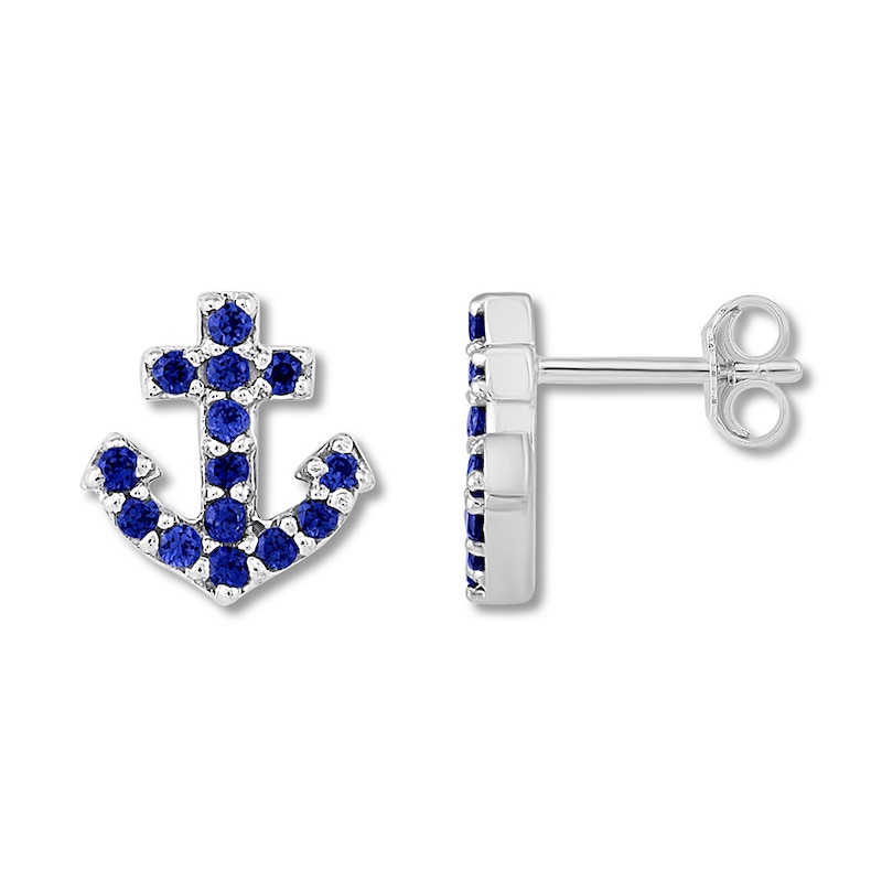 Lab-Created Sapphire Anchor Earrings Sterling Silver
