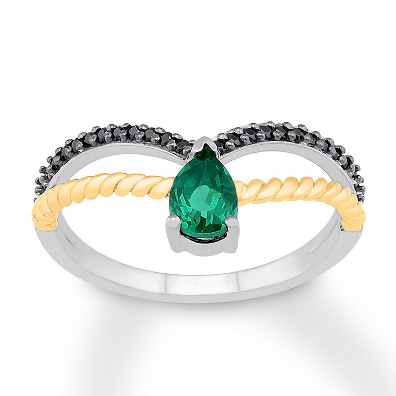 Main Image 1 of Lab-Created Emerald Ring with Diamonds Sterling Silver/10K Gold