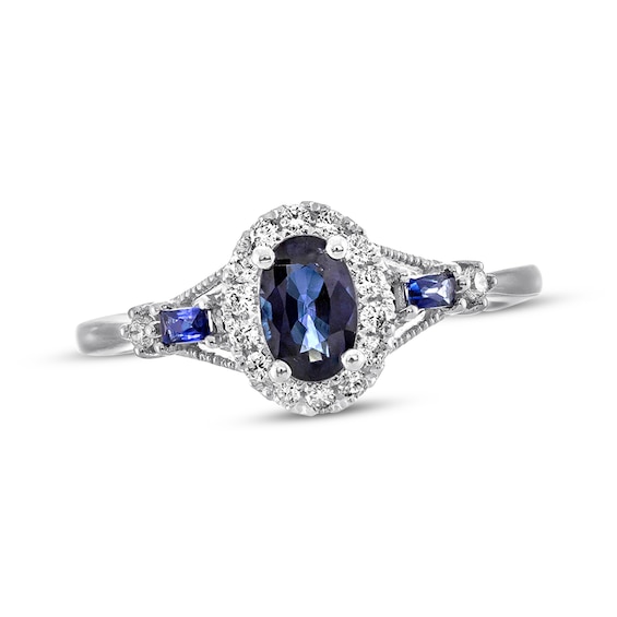 Oval-Cut Natural Blue Sapphire & Diamond Ring 1/8 ct tw 10K White Gold