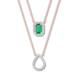 Lab-Created Emerald Layered Necklace 10K Rose Gold