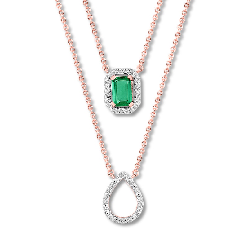 Lab-Created Emerald Layered Necklace 10K Rose Gold