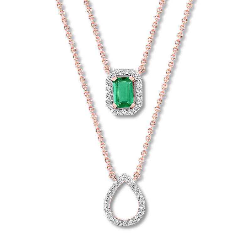 Main Image 1 of Lab-Created Emerald Layered Necklace 10K Rose Gold