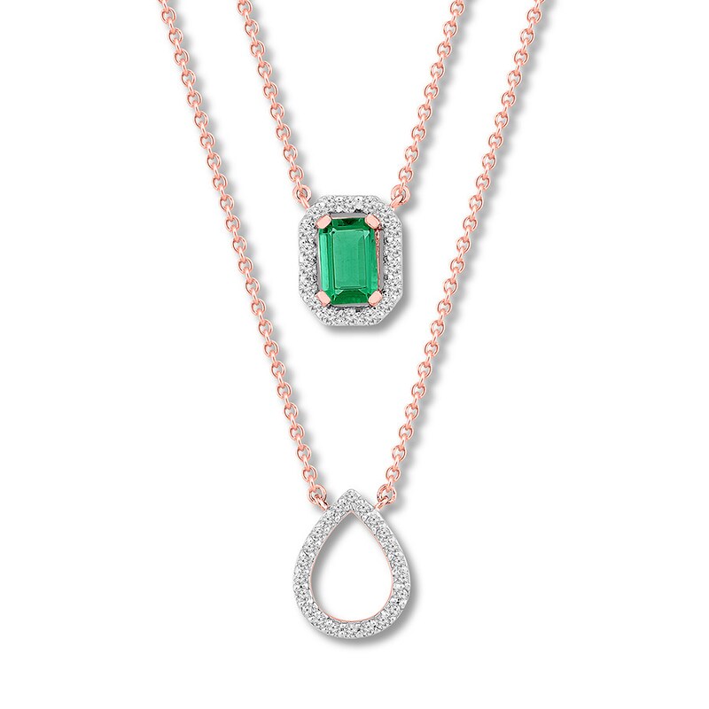 Lab-Created Emerald Layered Necklace 10K Rose Gold