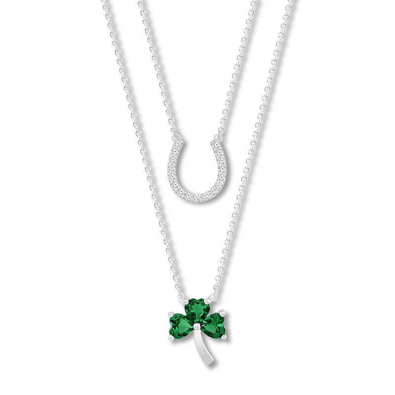 Lab-Created Emerald Shamrock Layered Necklace Sterling Silver