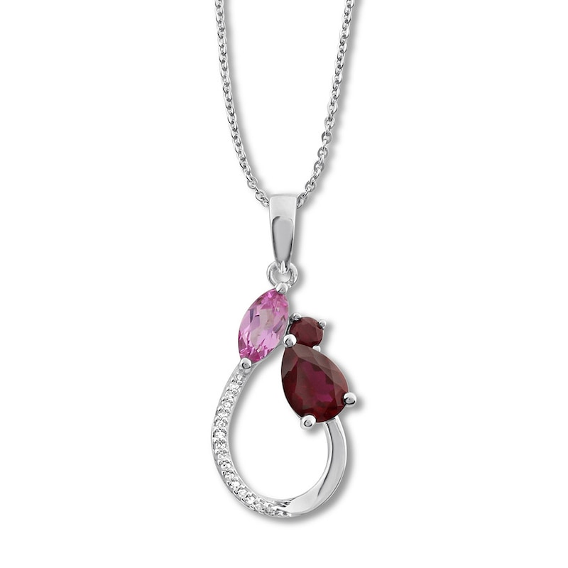 Lab-Created Ruby Necklace with Diamonds Sterling Silver