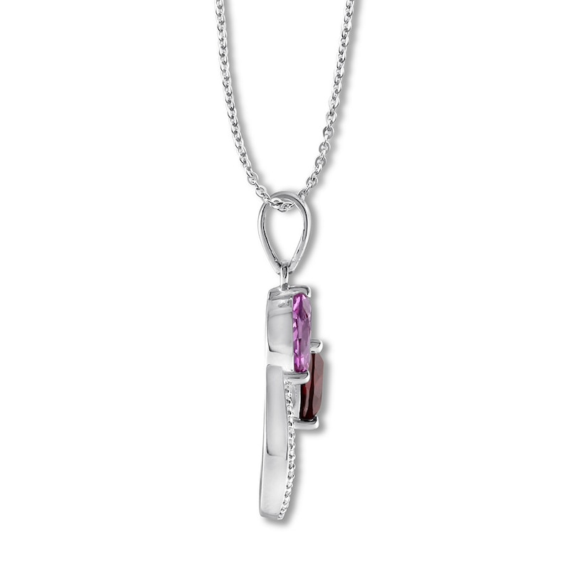 Lab-Created Ruby Necklace with Diamonds Sterling Silver