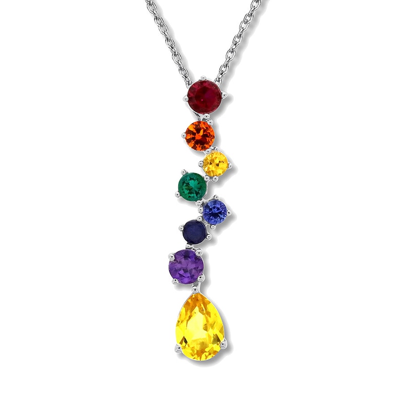 Main Image 1 of Multi-Stone Rainbow Necklace Sterling Silver