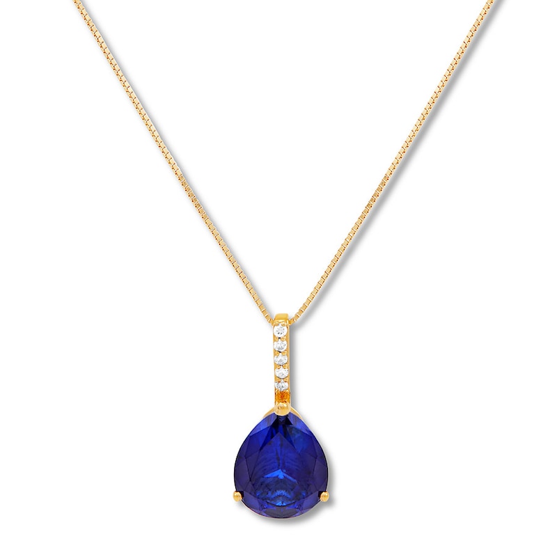Main Image 1 of Lab-Created Sapphire Necklace with Diamonds 10K Yellow Gold