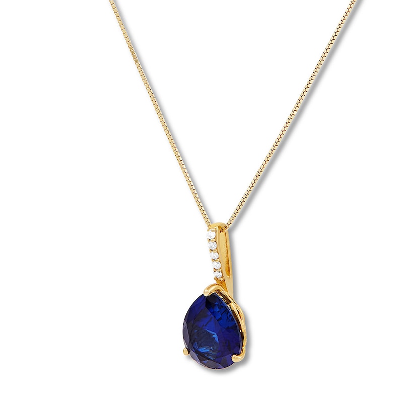 Main Image 2 of Lab-Created Sapphire Necklace with Diamonds 10K Yellow Gold