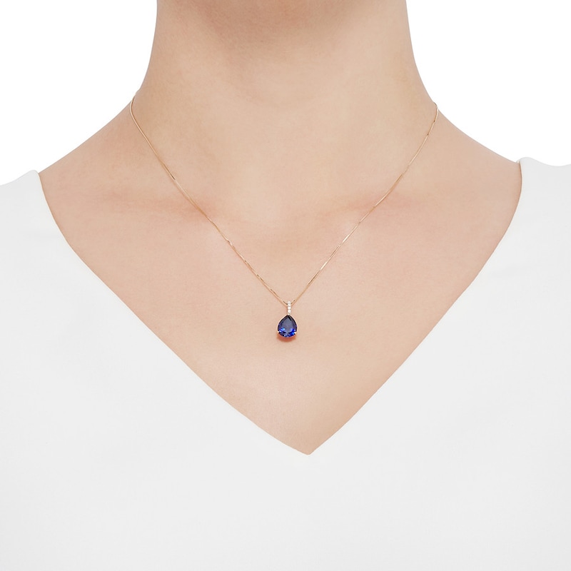 Main Image 3 of Lab-Created Sapphire Necklace with Diamonds 10K Yellow Gold