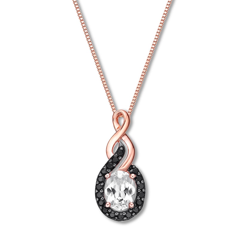 Lab-Created White Sapphire Necklace Black Onyx 10K Rose Gold